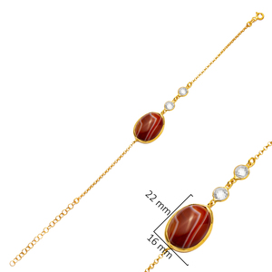 Bracelet en argent sterling 925 fait main pour femme, avec quartz œil de tigre et zircon cubique rond serti de 22 carats d'or, vente en gros turque - Product Image 4