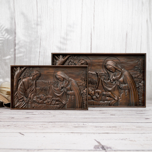 Panneau en bois sculpté à la main représentant le Scène <span class=keywords><strong>de</strong></span> la Nativité, Décoration murale <span class=keywords><strong>de</strong></span> Noël représentant la Sainte Famille - Product Image 6