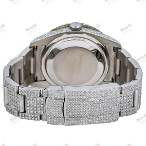 Montre de luxe en diamant Moissanite avec chiffres romains glacés, cadran violet, bracelet en acier inoxydable Design de qualité supérieure fabriqué en Suisse - Product Image 6