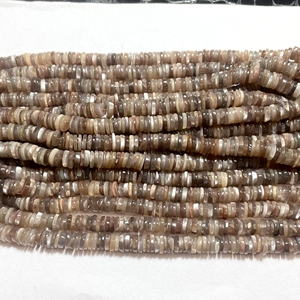 Cuentas redondas de piedra lunar de chocolate Heishi, forma de nivel suave de piedras preciosas naturales, Centro perforado - Product Image 3