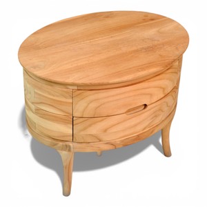 Nordic Oval Wooden <b>Nightstand</b> with 2 Drawers Scandinavian Bedside Table Solid Teak Wood Side Table Minimalist Bedroom Storage - Product Image 2