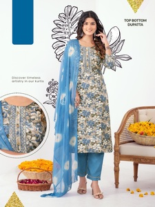 Kurtis à coupe droite avec pantalon à poches latérales et vêtements indiens et pakistanais Nazneen Dupatta dernier modèle en rayonne fantaisie - Product Image 4