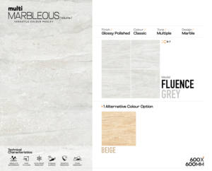 Azulejos de Cerámica de Porcelana de Lujo de 60x60 cm, Acabado Gris Fluence Brillante, Calidad Premium, Azulejos de 600x600 mm para Sala de Estar y Dormitorio - Product Image 2