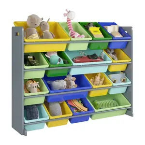 Super Size Multi Color Storage Shelf Rack Toy Organiser With 16 Plastic Pp Bins For Kids Children Toddler