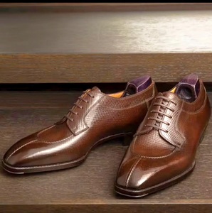 Chaussures habillées Oxford en cuir véritable pour hommes, marron, bout rond, à lacets, pour affaires, bureau, mariage - Product Image 1