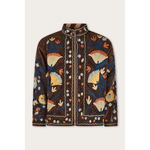 เสื้อแจ็คเก็ตกำมะหยี่ปักลายแบบกลับด้านได้ สีน้ำตาลช็อกโกแลต พร้อมลายปักซูซานีหลากสี เสื้อโค้ทฤดูใบไม้ร่วงฤดูหนาว สไตล์วาร์ซิตี้ โบโฮ - Product Image 1