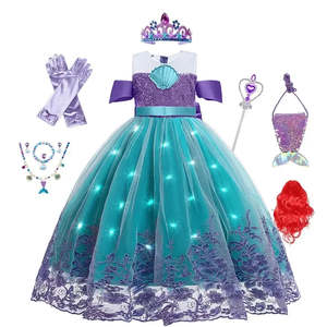 Robe de petite sirène pour filles avec lumières LED, en mousseline de soie et polyester, design Petite Sirne - Product Image 1