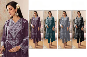 Material de vestido de seda de estilo étnico pakistaní con bordado y patrón pintado a mano y a cuadros para adultos Dupatta - Product Image 5