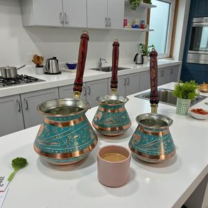 Three-Piece Copper Enamelled Square Coffee Pot Set for Tea and <b>Drinkware</b> Composed of Glass Ceramic <b>Plastic</b> Metal - Product Image 2