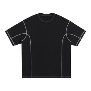 T-shirt personnalisé avec logo brodé, été, 260 GSM, 100% coton, poids lourd, contraste, streetwear, col rond, pour homme - Product Image 1