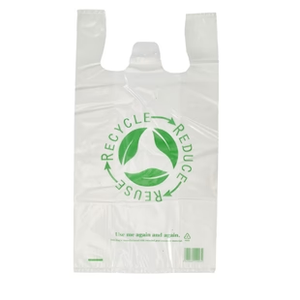 Camisetas recicladas personalizadas de alta calidad, bolsas de compras de plástico transparente con asas para envasar alimentos y verduras con logotipo - Product Image 4