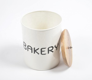 Galvanized Iron <b>Bakery</b> Storage Jar With Wooden Lid Manufacturer Wholesaler Factory <b>Direct</b> Sale - Product Image 3