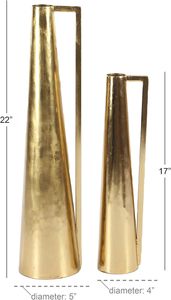 JARRON CONO DELGADO GEOMÉTRICO METAL ORO MODERNO CON ASAS, JUEGO DE 2 MACETAS - Product Image 3