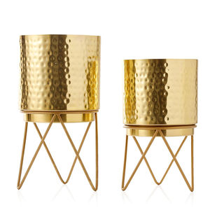 Pot de fleurs en métal de collection vintage, design diamant, finition dorée, support de pot de fleurs artificiel, utilisation au sol, décoration de la maison, bureau - Product Image 3