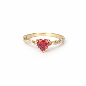Bague de fiançailles élégante en or pur 14 carats avec diamant de laboratoire et rubis en forme de cœur, bague en diamant, bague de promesse, cadeau parfait pour elle - Product Image 1
