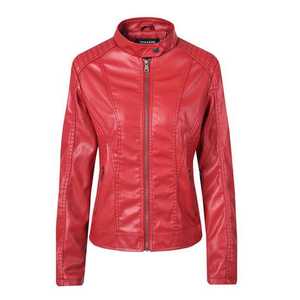 Veste en similicuir de mouton pour femmes, manteau d'hiver avec col en fourrure végétalienne, coupe-vent - Product Image 2