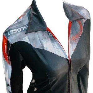 Custom <b>Women's</b> Western Show <b>Shirt</b> Black Stretch Fit with Urban Graphic Design and <b>Red</b> Stitching - Product Image 1