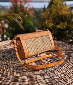 Bolsa de correas de caña, bolsa de correas bronceadas, bolsa de bandolera de ratán de caña, monedero de ratán de correas, bolsa cruzada de caña, regalo para ella - Product Image 1