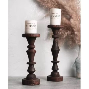 Portavelas de madera con acabado lavado blanco hecho a mano, soporte de pilares cónicos de madera pura para decoraciones del hogar y el Hotel para Navidad - Product Image 6