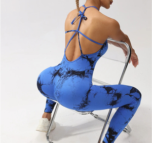 Yoga Mujer Tallas grandes Tie-Dye Mono Tuminel Hip Lift Leggings transpirables sin costuras Sports Fitness Wear Set - Product Image 1