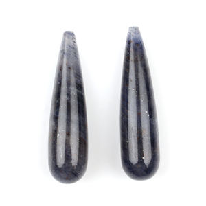 Pierre précieuse de haute qualité, quartz bleu naturel, 9x30 mm, lisse, briolette, poli, longue goutte, paire, fabrication de bijoux, pierres précieuses - Product Image 1