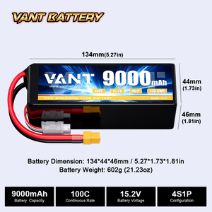 بطارية ليثيوم بوليمر VANT 4S1P 15.2 فولت 9000 مللي أمبير 100C HV مع قابس XT60 لطائرات FPV بدون طيار ذات حمولة ثقيلة وطائرات التحكم عن بعد - Product Image 4