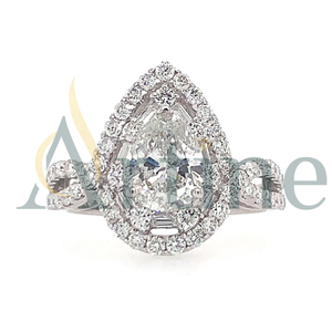 Conception unique de groupe de halo de larme d'or blanc solide de 14k parfaite pour des bijoux de mode et de mariée - Product Image 1