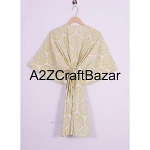 Robe kaftan mi-longue à manches courtes et col en V 100% coton, volants, imprimé floral bohème, coupe régulière, respirante, lavable au printemps - Product Image 5