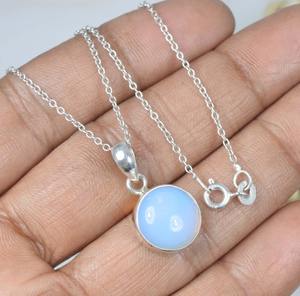 Opalite laiteuse 925 pendentif en argent Sterling pierre précieuse pendentif élégant bijoux faits à la main forme ovale pendentif cadeau pour noël - Product Image 2
