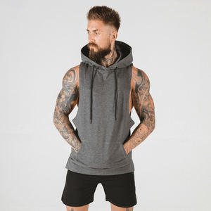 Envío gratuito al por mayor diseño personalizado en blanco sin mangas entrenamiento gimnasio Sudadera con capucha para hombres hecho Pakistán - Product Image 2
