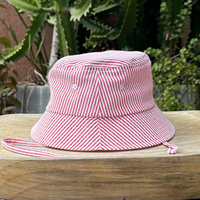 Sombrero de Pescador de Algodón a Rayas Rojas y Blancas al por Mayor, Sombrero para el Sol con Protección UV, Ojales Transpirables, Ala Ancha, para Exteriores, Playa, Senderismo, Pesca, Casual, Diario