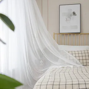 リビングルーム用ホワイトクロスガーゼ刺繍シアーカーテン新着無地光透過バルコニーベイカーテンサプライヤー