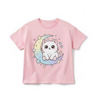 Camiseta de Manga Corta con Diseño Decorativo para Niñas, Top de Algodón Suave y Transpirable para Días de Verano y Estilo Escolar - Product Image 1