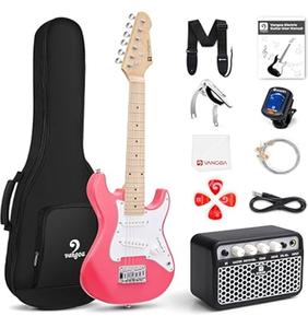 Paquete de guitarra Stratocaster Flash Pink de alto rendimiento con afinador Frontman 10G, correa, cable, púas y DVD de guitarra Austin Bazaar - Product Image 1