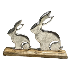 Sculptures en métal d'art abstrait argenté en aluminium sur socle en bois Sculptures de Noël en métal pour la décoration intérieure - Product Image 1