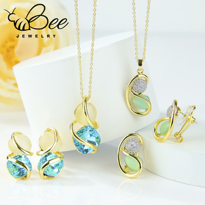 Hot Luxury Bright Zirconia Jewelry <b>Set</b> Premium Design <b>Gold</b> Color Irregular Eye Natural Stone Necklace <b>Earring</b> <b>Set</b> for Women - Product Image 4