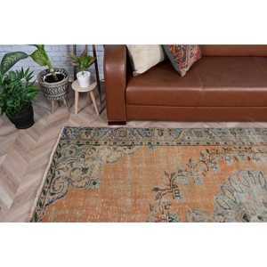 พรมวินเทจตุรกีขนาดใหญ่ 5.4x8.9 ฟุต สีส้มน้ำเงิน พรมขนสัตว์สไตล์โอเรียนทัล - Product Image 2