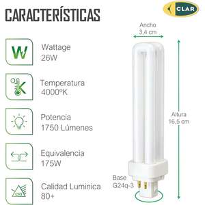 Bombilla Fluorescente de Ahorro de Energía Gemini D/E 26W G24q-3 - Product Image 2