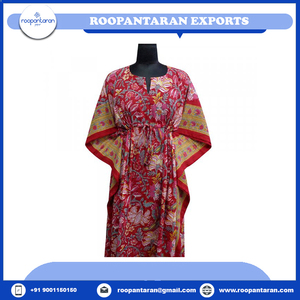<b>Kaftan</b> Marocain Free Size Indian Hand Block Printed Long Free Size <b>Kaftan</b> Loungewear in Soft Cotton Voile For Bulk Supply - Product Image 3