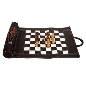 Portable Genuine Leather <b>Backgammon</b> Roll up <b>Travel</b> <b>Backgammon</b> Game Bag <b>Set</b> Scroll <b>Backgammon</b> <b>Set</b> for Adults Kids - Product Image 3