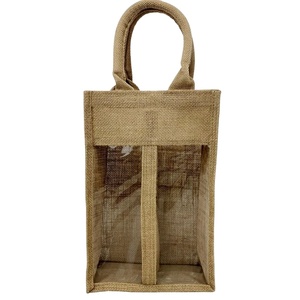 Reusable 1/2/3/4 Bottle Jute Burlap <b>Wine</b> Packaging <b>Bag</b> with Handles Washable Promotional Gift <b>Bag</b> for <b>Wine</b> or Champagne - Product Image 1