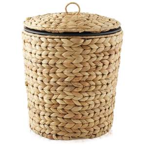 ISLA Wholesale Handwoven Water Hyacinth Trash Can with Lid Removable Inner Liner Round Woven <b>Waste</b> Bin for Home & Commercial Use - Product Image 3