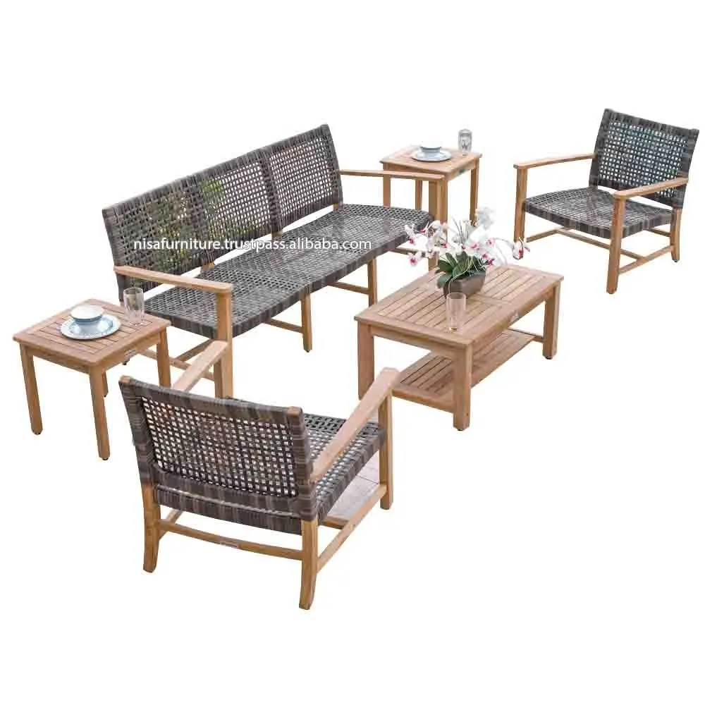 Gartenmöbel Sofa Wicker synthetisches Rattan mit Teakholz entwirft Garten garnituren