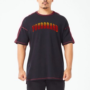 เสื้อยืดสำหรับผู้ชายทรงหลวมผ้าคอตตอนสีโชว์ไหล่โอเวอร์ไซส์สำหรับผู้ชายพิมพ์โลโก้ตามสั่งเสื้อยืดทรงหลวมขนาด100% - Product Image 1