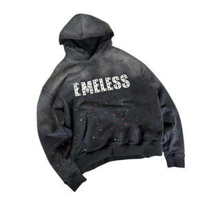 Vêtements pour hommes, streetwear, hip-hop, sweat à capuche en strass, lavage à l'acide, sweat à capuche surdimensionné personnalisé, délavé au soleil - Product Image 3