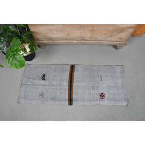 Alfombra de lana gris moderna de 1,4X3,7 pies, alfombra plana turca de tejido grande para sala de estar, pasillo, patrón de retazos, respaldo de látex - Product Image 1