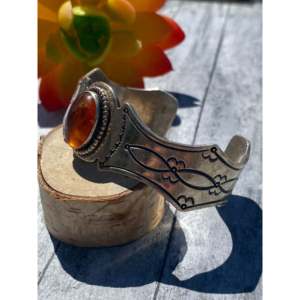 Navajo Pawn-Made Sterling <b>Silver</b> & Amber Fashion <b>Cuff</b> <b>Bracelet</b> - Product Image 4