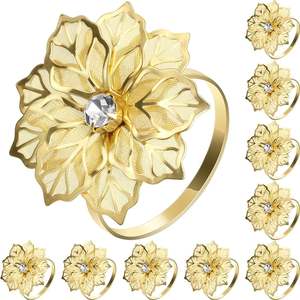 Rond de serviette créatif en strass Fleur en métal et diamant Design Porte-serviettes pour table à manger pour la personnalisation de la fête - Product Image 6