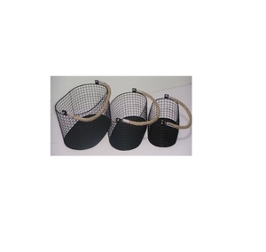 Industrial Farmhouse Black Wire <b>Basket</b> Set Fruit Bowl with Natural Rope Handle Multi-functional Decorative <b>Mesh</b> <b>Storage</b> <b>Baskets</b> - Product Image 2