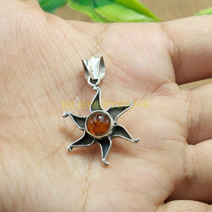 จี้เงินแท้ 925 รูปทรงดวงอาทิตย์ ประดับด้วยพลอยอำพันธรรมชาติ |   เครื่องประดับโบโฮทำมือ - Product Image 5
